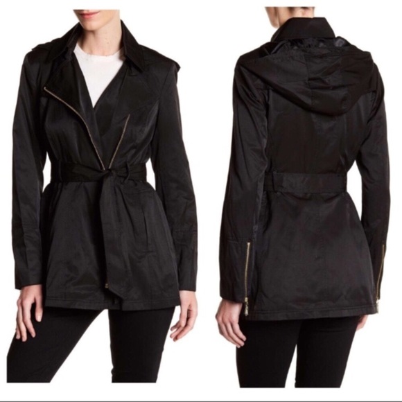 Vince Camuto Jackets & Blazers - Vince Camuto Black Hooded Raincoat